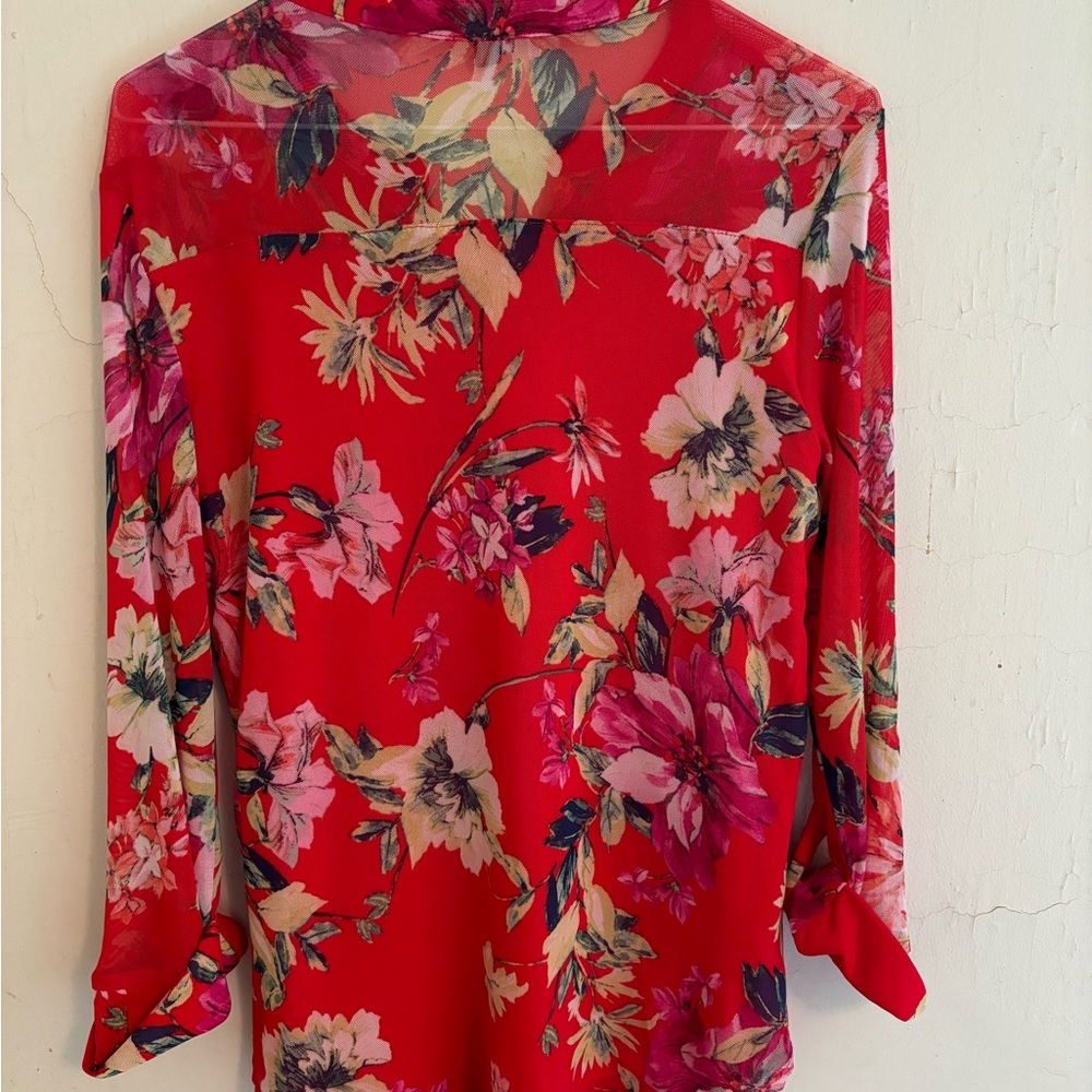 Cocomo long sleeve V neck multi flowered red blouse size small - Picture 4 of 4
